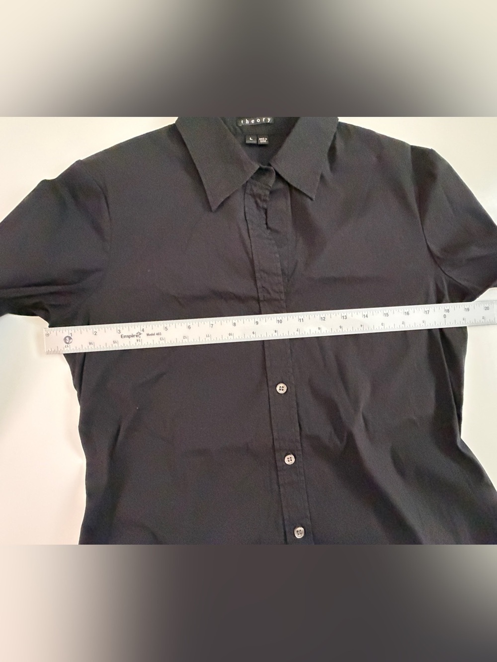 Theory Black Button Front Shirt Women’s Large Long Sleeve Pointed Collar - Picture 4 of 7